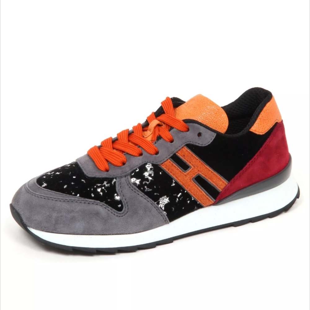 Hogan E4520 Sneaker Running Shoe Donna Suede Velvet Gray Sequin Women's 38.5